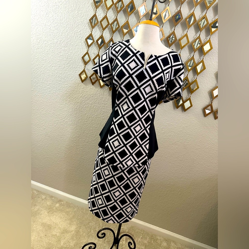 Alyx Black and White Knee-Length Pencil Skirt